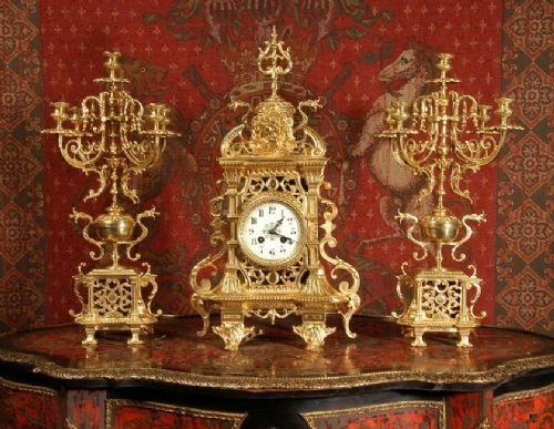 fig 1. Stunning Antique French Gilt Brass Clock Set 
by Japy Freres
~ French - Circa 1875 ~